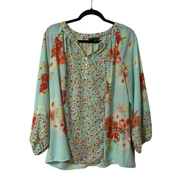 Zac & Rachel Plus Size XL Floral Blouse sage green flowy hippie boho long - Picture 1 of 6